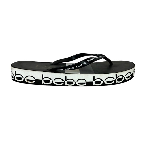 Bebe Logo Flip Flop  Womens Size 10  Flatform Black & White Thong Sandals - Picture 3 of 12